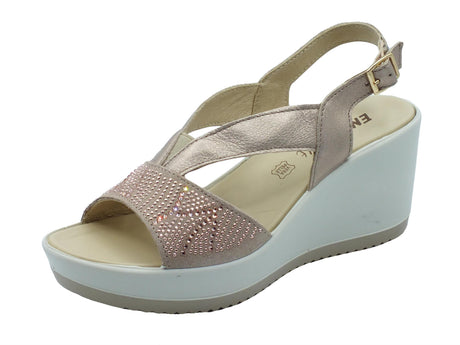 ENVAL Soft ENVAL Soft 5786022 Capra Champagne Sandali Confort per Donna in pelle con zeppa alta Champagne