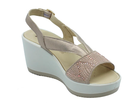 ENVAL Soft ENVAL Soft 5786022 Capra Champagne Sandali Confort per Donna in pelle con zeppa alta Champagne