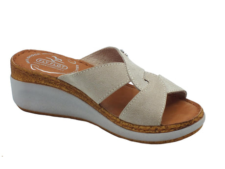FlyFlot FlyFlot 36 J53 BG Beige Ciabatte per Donna in tessuto zeppa alta Beige