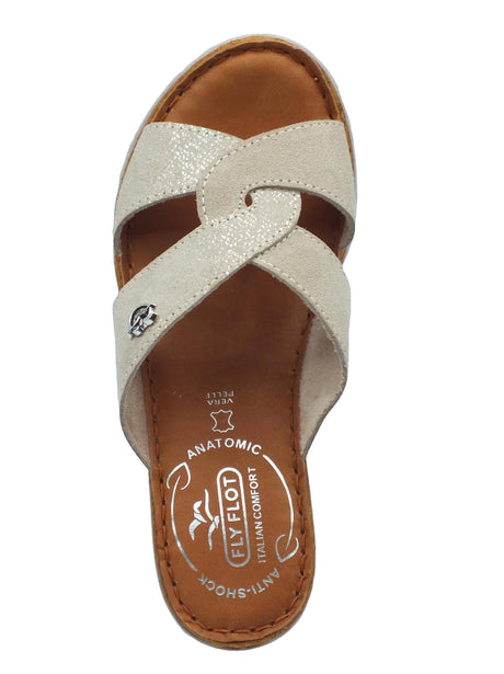 FlyFlot FlyFlot 36 J53 BG Beige Ciabatte per Donna in tessuto zeppa alta Beige