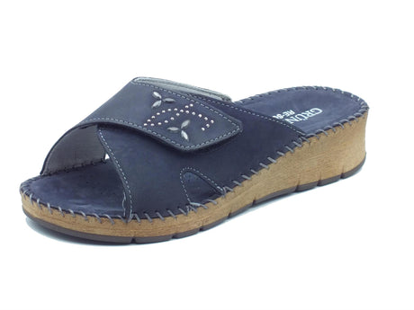 Grunland Grunland Palo CI3610 Blu Ciabatte confort per Donna in pelle con regolazione a strappo Blu