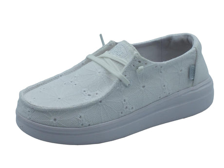 Hey Dude HeyDude 40075-9CT Wendy Rise Eyelet Chapel Bells Scarpe per Donna in tessuto tipo sangallo bianco Chapel Bells