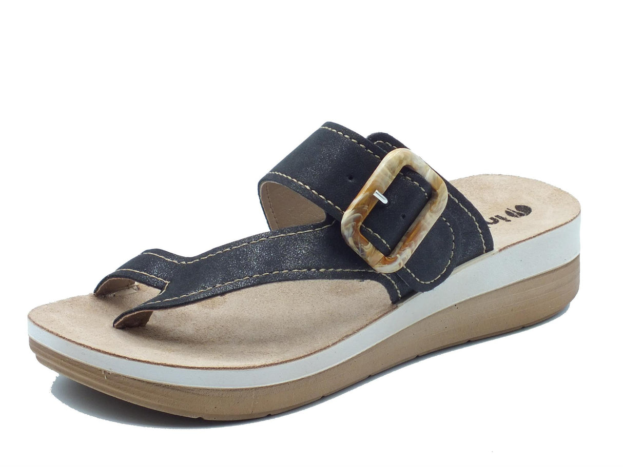 InBlu InBlu FT000015 Nero Infradito per Donna in ecopelle marrone con sottopiede in pelle soft Nero