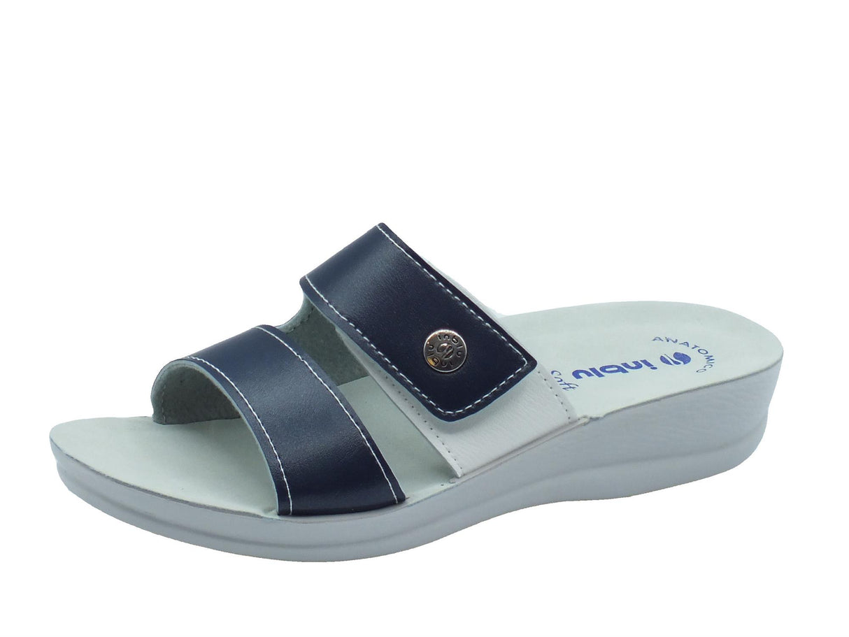 InBlu InBlu VR000063 Blu Ciabatte per Donna in ecopelle con chiusra a strappo e zeppa bassa Blu