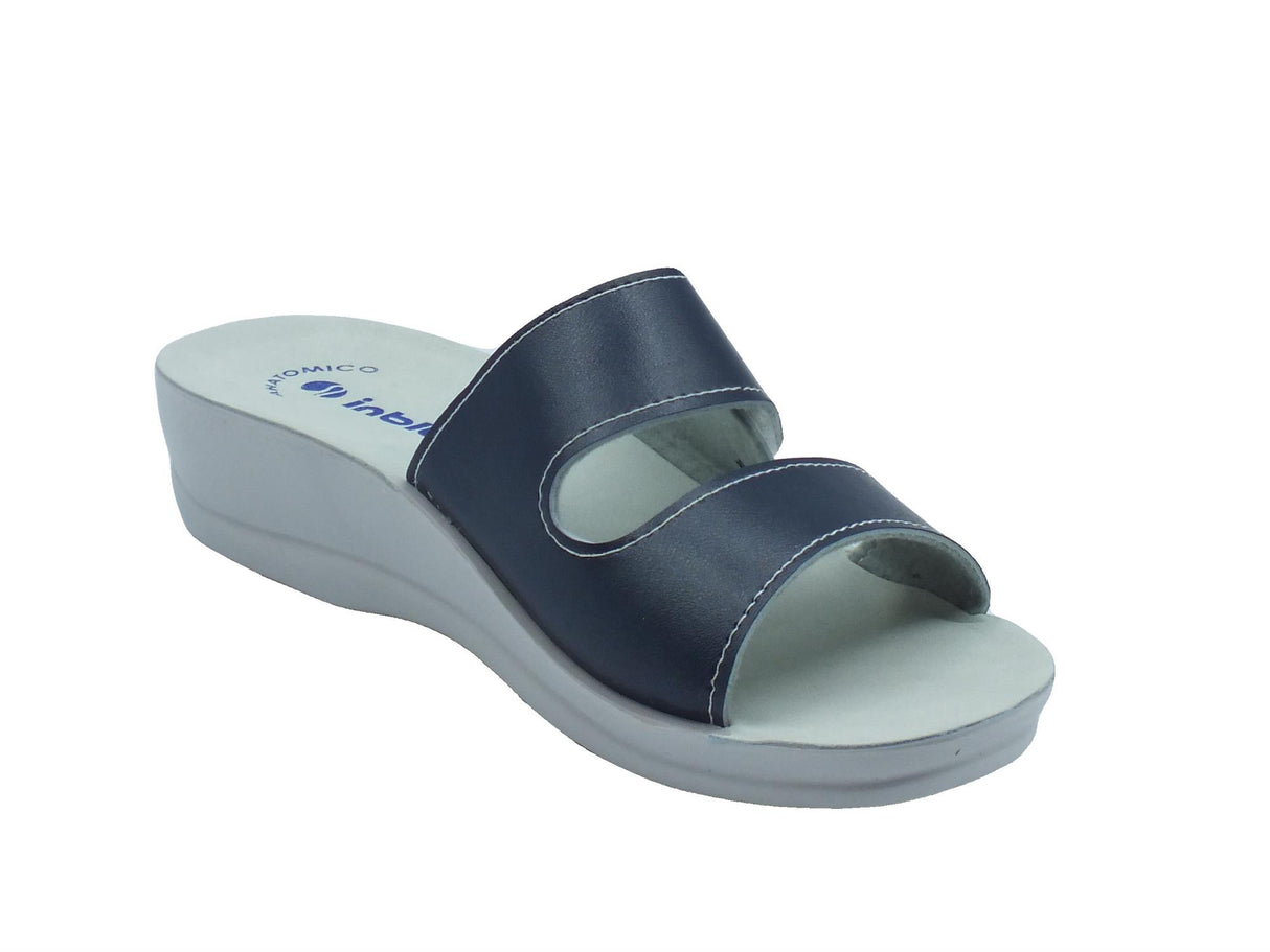 InBlu InBlu VR000063 Blu Ciabatte per Donna in ecopelle con chiusra a strappo e zeppa bassa Blu