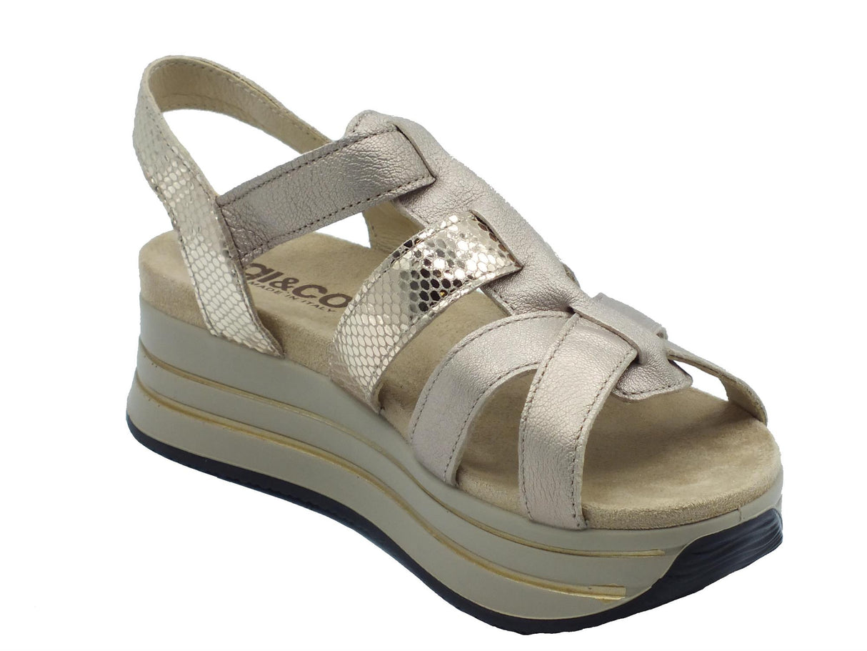 Igi&Co Igi&Co 5678944 Capra Champagne Sandali per Donna in pelle con fibietta e zeppa media Champagne