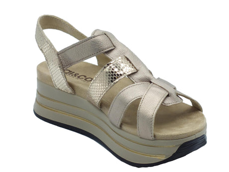 Igi&Co Igi&Co 5678944 Capra Champagne Sandali per Donna in pelle con fibietta e zeppa media Champagne