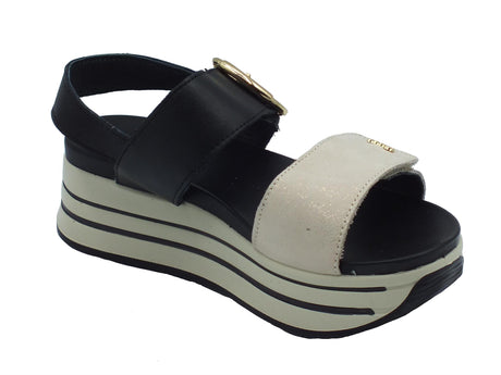 Igi&Co Igi&Co 5679155 Nabuk Nappa Nero Sandali per Donna in pelle con zeppa alta e doppio strappo Nero