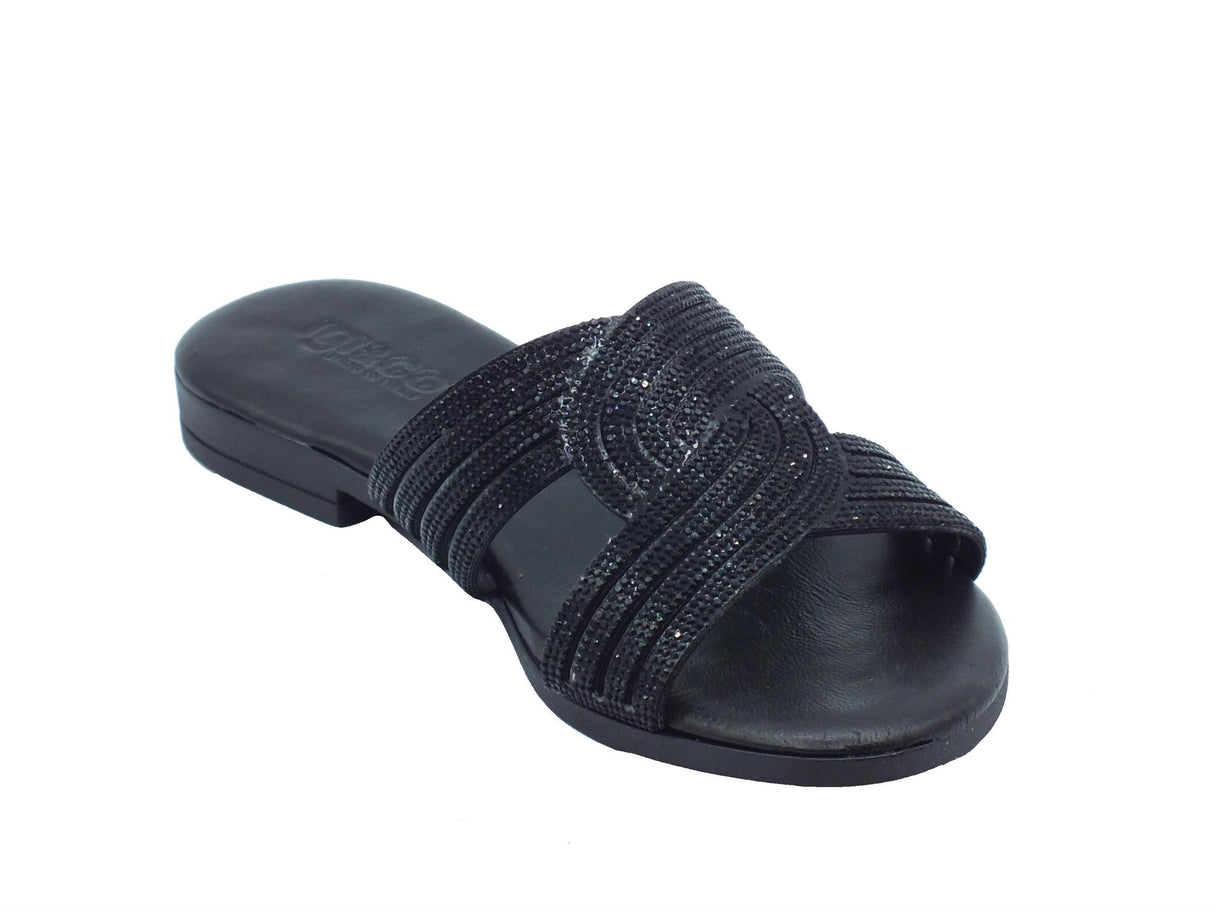 Igi&Co Igi&Co 5682400 London Nero Sandali Scalsati per Donna in pelle con brillantini nero tacco basso Nero