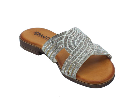 Igi&Co Igi&Co 5682444 London Latte Sandali Scalsati per Donna in pelle con brillantini argento tacco basso Latte