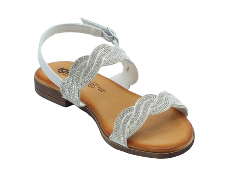 Igi&Co Igi&Co 5682544 Vitello Latte Sandali per Donna in pelle con brillantini argento tacco basso Latte