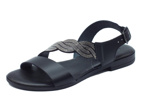 Igi&Co Igi&Co 5682600 Vitello Nero Sandali per Donna in pelle con brillantini argento tacco basso Nero
