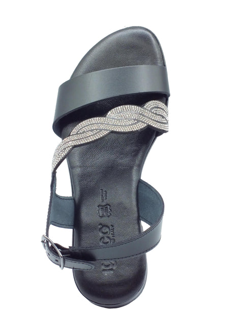 Igi&Co Igi&Co 5682600 Vitello Nero Sandali per Donna in pelle con brillantini argento tacco basso Nero
