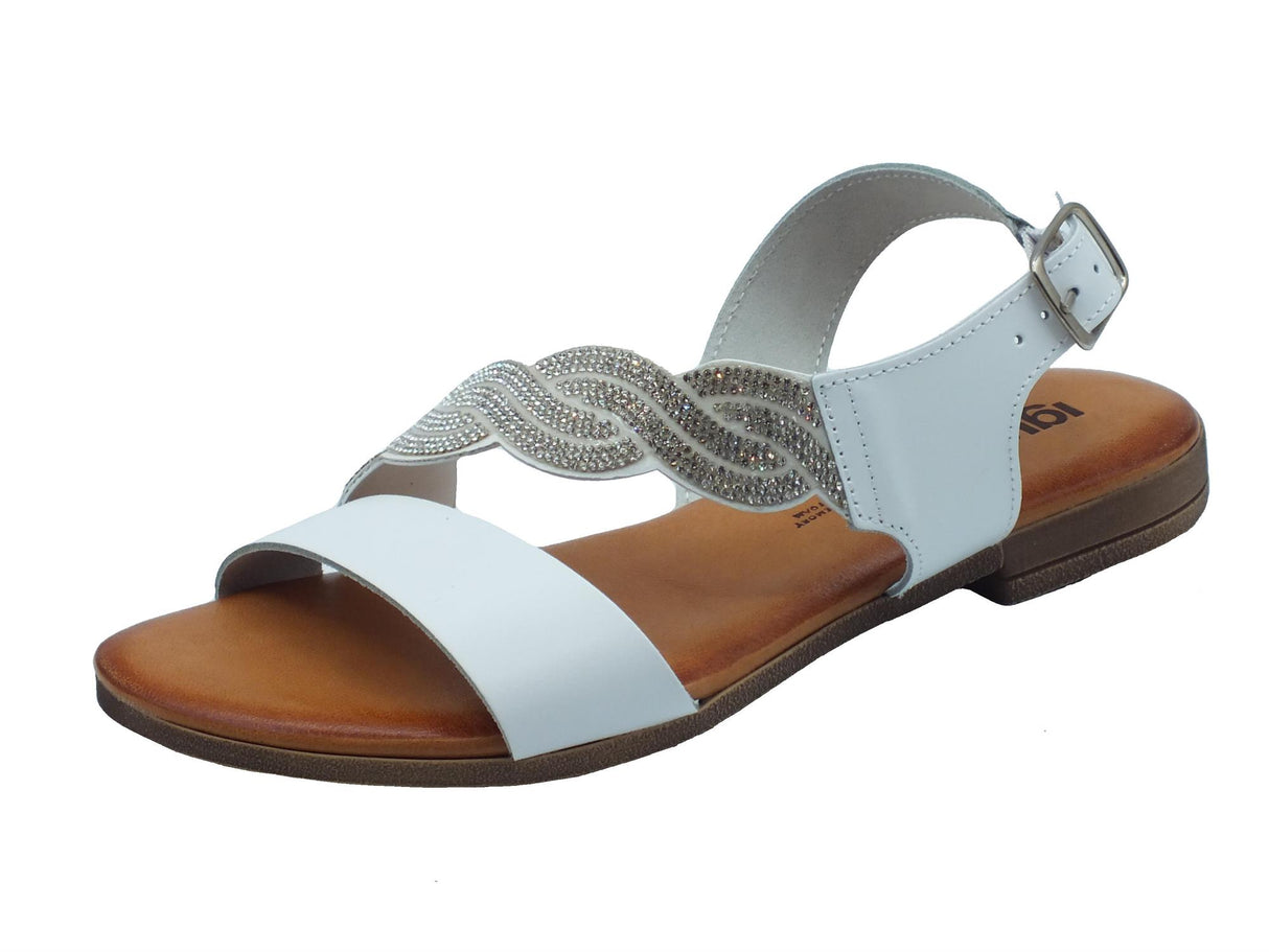 Igi&Co Igi&Co 5682611 Vitello Bianco Sandali per Donna in pelle con brillantini argento tacco basso Bianco