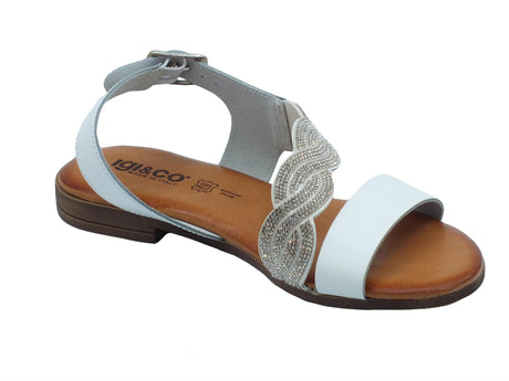 Igi&Co Igi&Co 5682611 Vitello Bianco Sandali per Donna in pelle con brillantini argento tacco basso Bianco