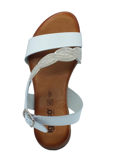 Igi&Co Igi&Co 5682611 Vitello Bianco Sandali per Donna in pelle con brillantini argento tacco basso Bianco