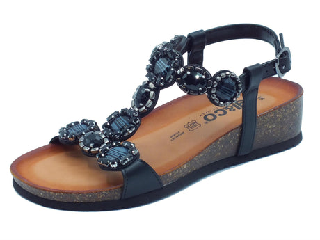 Igi&Co Igi&Co 5698200 Nappa Nero Sandali per Donna in pelle con pietre e zirconi con zeppa bassa Nero