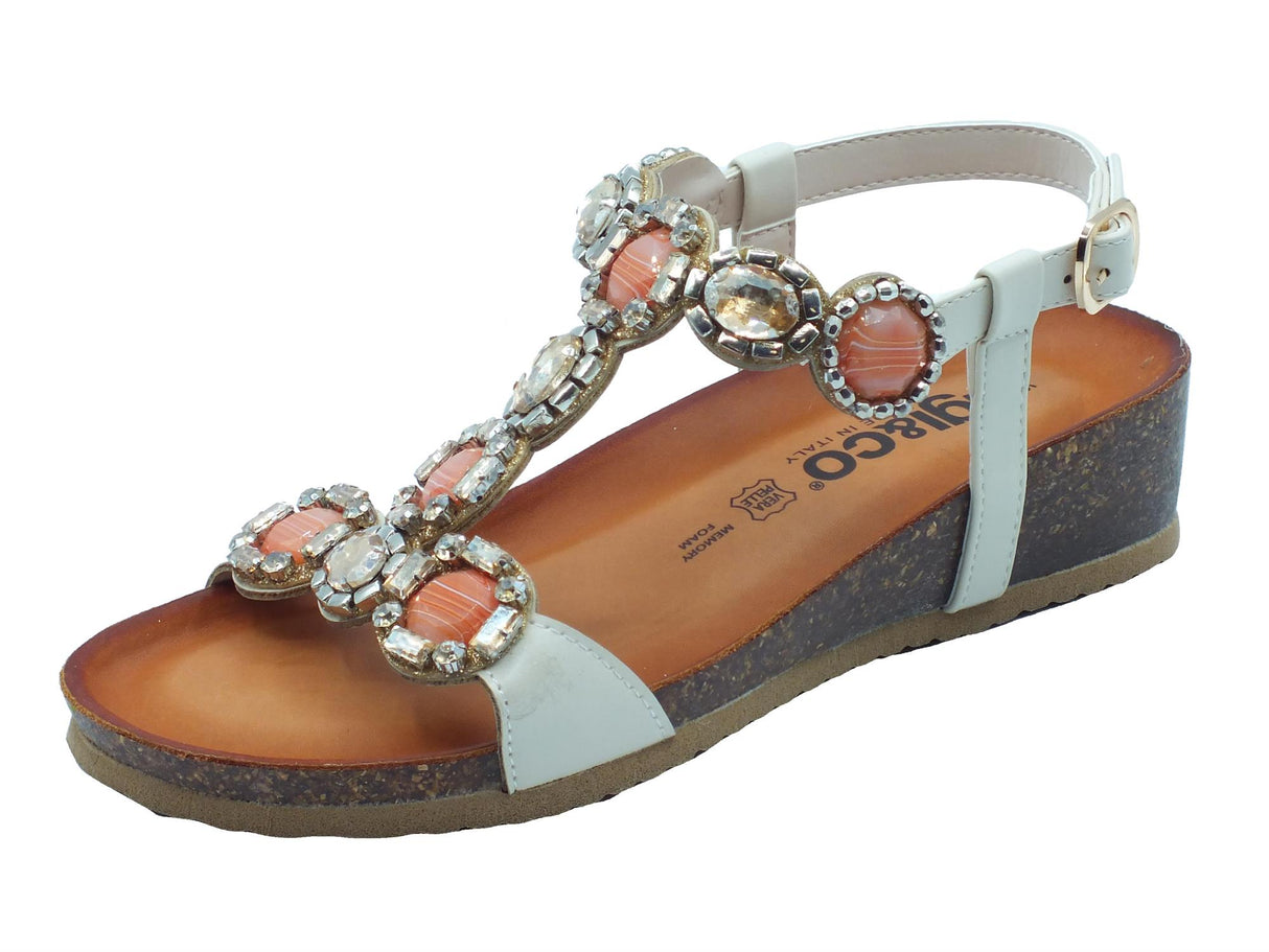 Igi&Co Igi&Co 5698211 Nappa Beige Sandali per Donna in pelle con pietre rosa e zirconi con zeppa bassa Beige