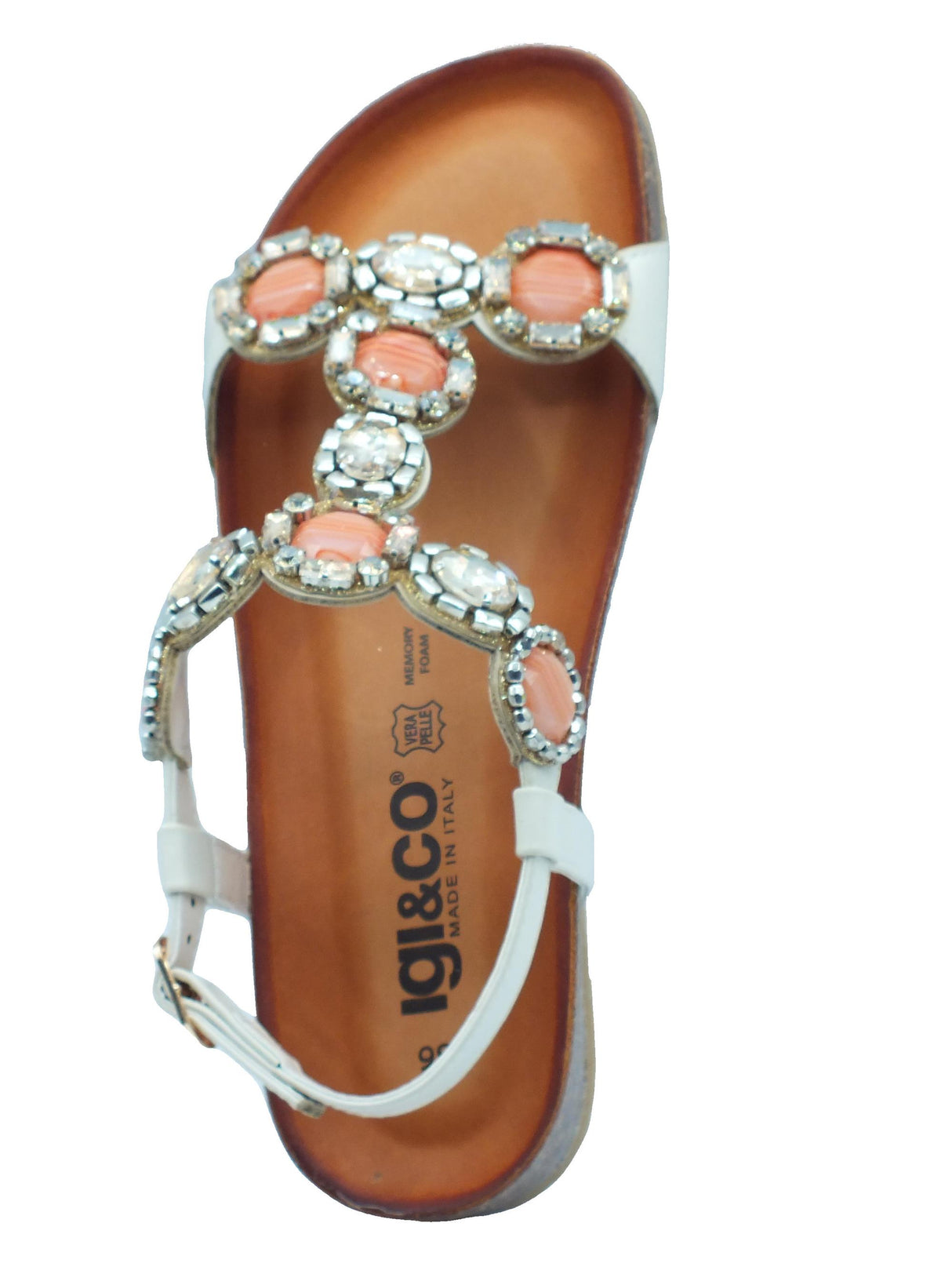 Igi&Co Igi&Co 5698211 Nappa Beige Sandali per Donna in pelle con pietre rosa e zirconi con zeppa bassa Beige