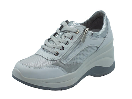 Igi&Co Igi&Co 5655700 Nappa Soft Bianco Sneakers per Donna in pelle e tessuto con zeppa alta Bianco