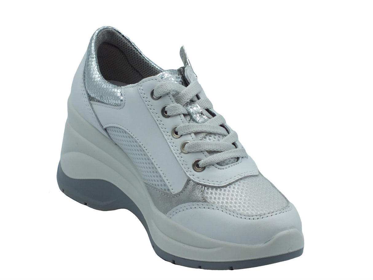 Igi&Co Igi&Co 5655700 Nappa Soft Bianco Sneakers per Donna in pelle e tessuto con zeppa alta Bianco