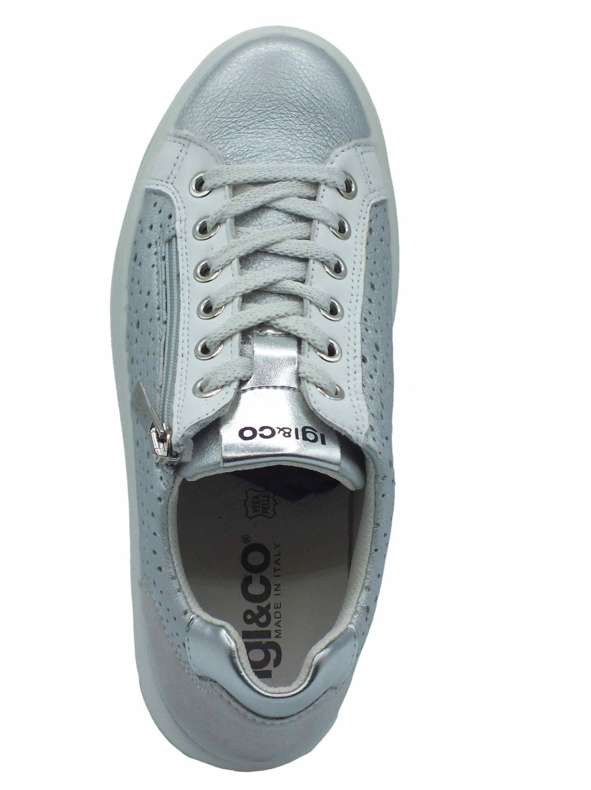 Igi&Co Igi&Co 5658211 Capra Met Wash Argento Sneakers confort per Donna in pelle con lacci e lampo Argento
