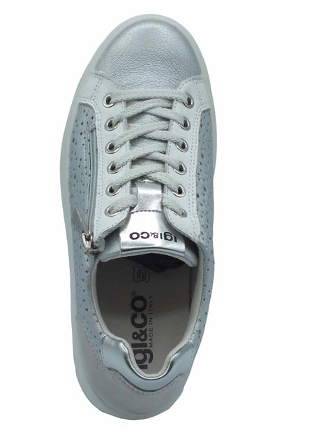 Igi&Co Igi&Co 5658211 Capra Met Wash Argento Sneakers confort per Donna in pelle con lacci e lampo Argento