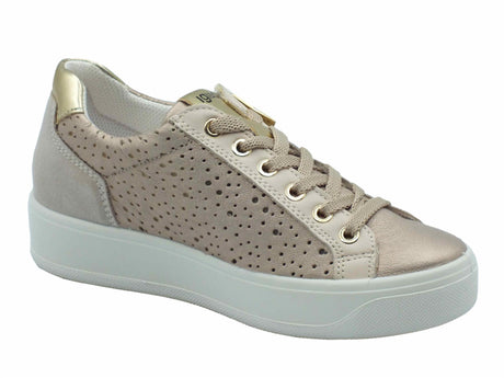 Igi&Co Igi&Co 5658222 Capra Met Wash Champagne Sneakers confort per Donna in pelle con lacci e lampo champagne