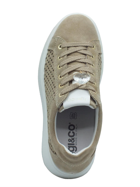 Igi&Co Igi&Co 5659511 Scamosciato Avorio Sneakers sportive per Donna in nabuk traforato con zeppa alta avorio