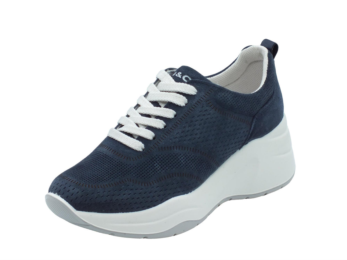 Igi&Co Igi&Co 5664622 Scamosciato Jeans Sneakers per Donna in nabuk blue con zeppa alta Jeans