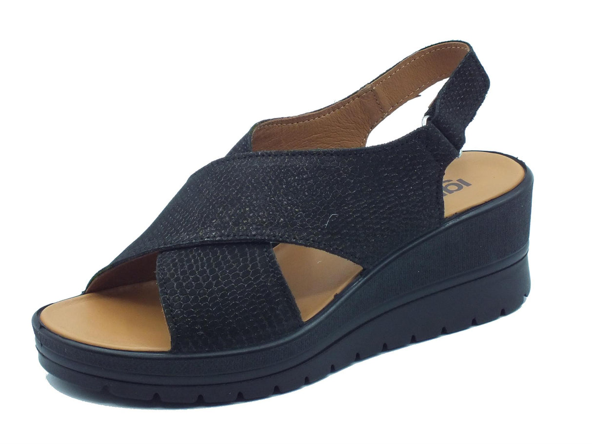 Igi&Co Igi&Co 5667300 Nabuk Nero Sandali per Donna in pelle squamata con zeppa alta Nero