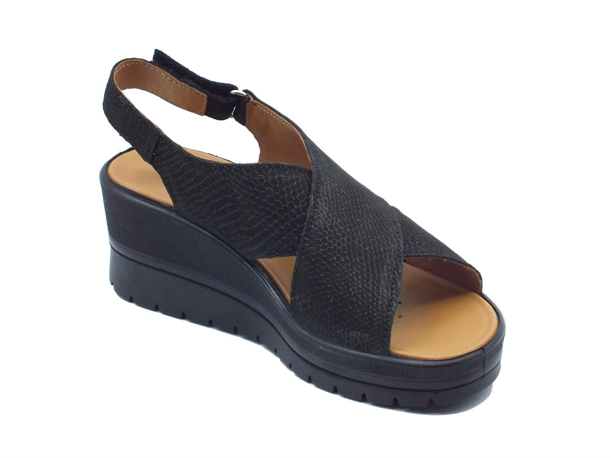 Igi&Co Igi&Co 5667300 Nabuk Nero Sandali per Donna in pelle squamata con zeppa alta Nero