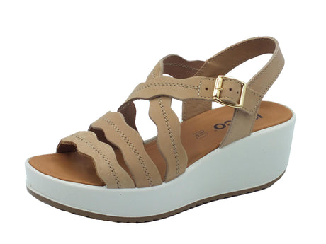 Igi&Co Igi&Co 5668522 Nabuk Liscio Beige Sandali per Donna in pelle con zeppa alta con fibietta Beige