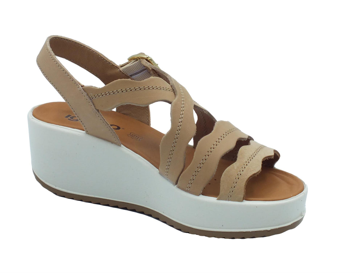 Igi&Co Igi&Co 5668522 Nabuk Liscio Beige Sandali per Donna in pelle con zeppa alta con fibietta Beige
