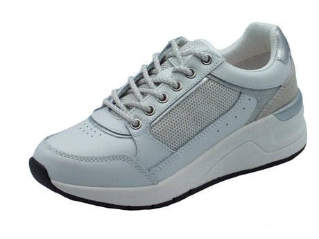 Lumberjack Lumberjack Siria SWI6312 White Sneakers per Donna in pelle e tessuto con zeppa e lacci White