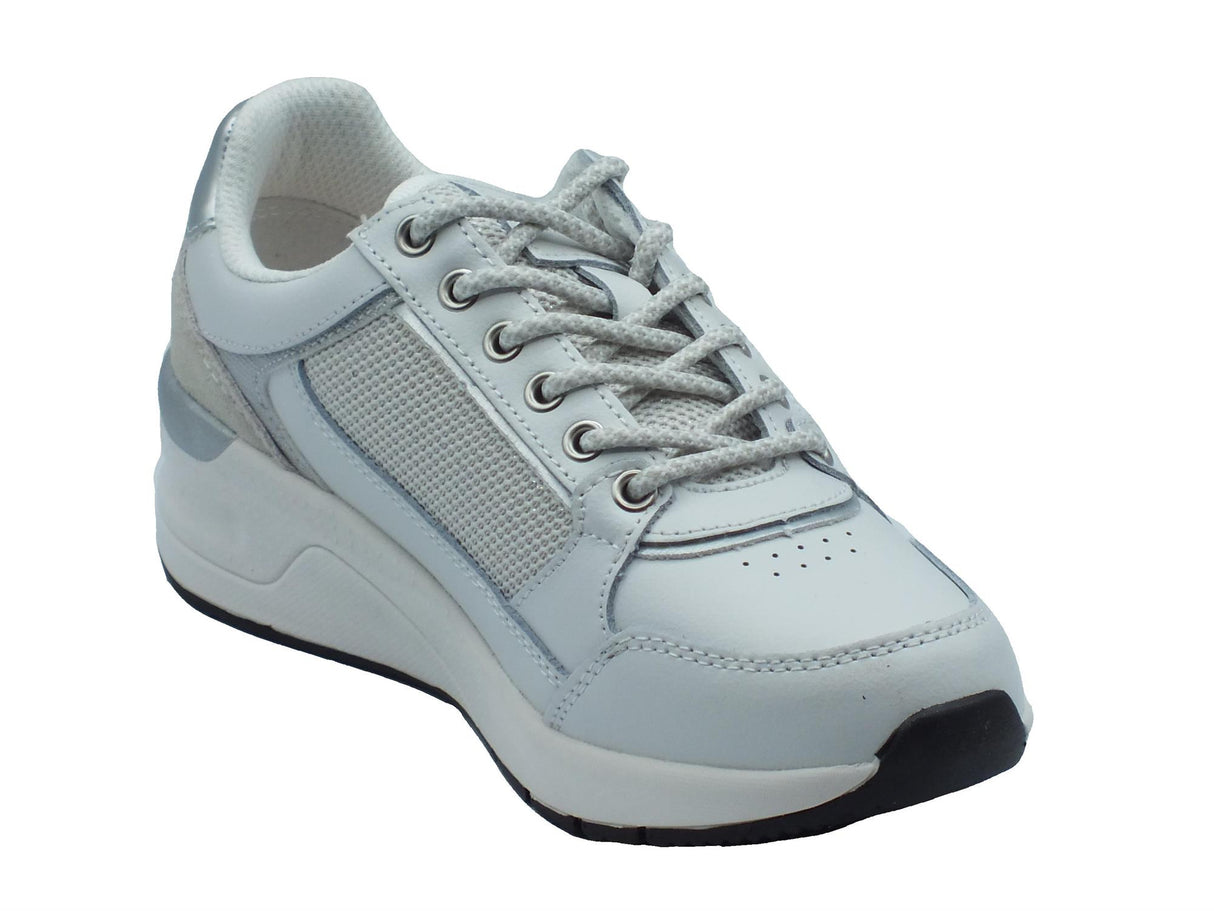 Lumberjack Lumberjack Siria SWI6312 White Sneakers per Donna in pelle e tessuto con zeppa e lacci White