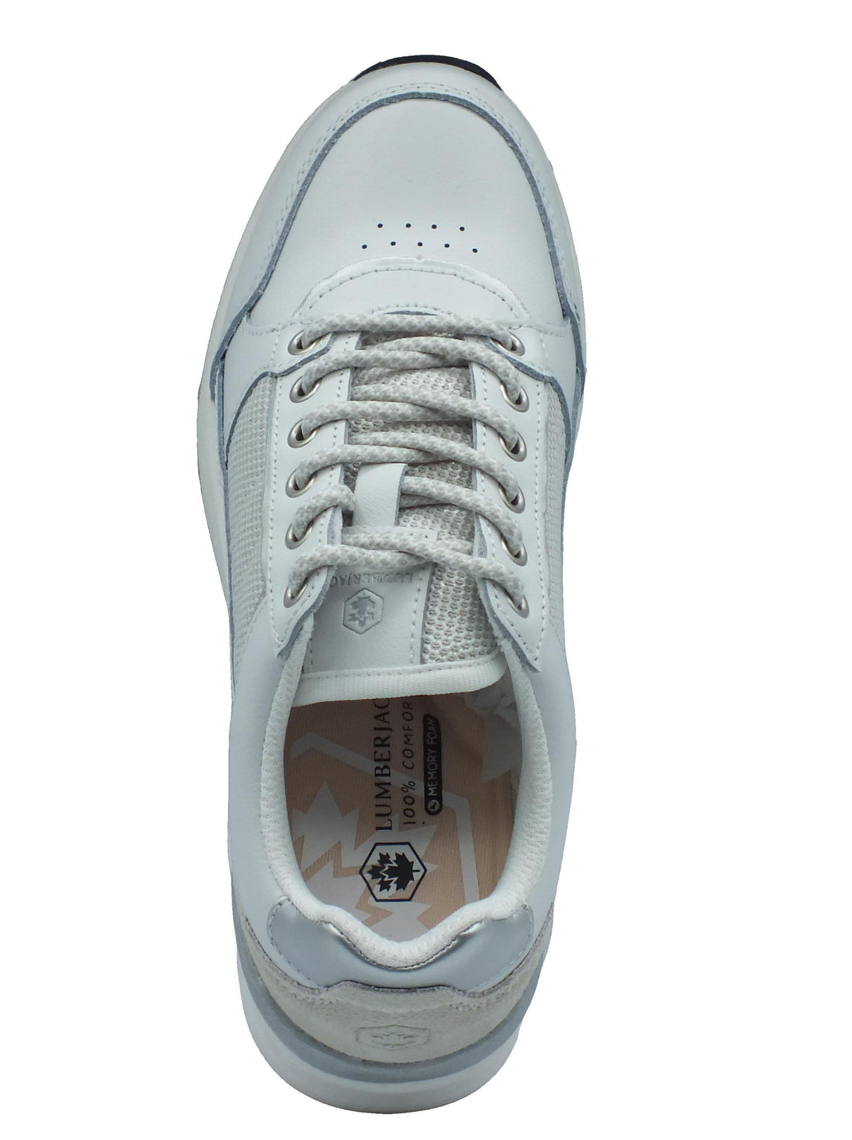 Lumberjack Lumberjack Siria SWI6312 White Sneakers per Donna in pelle e tessuto con zeppa e lacci White