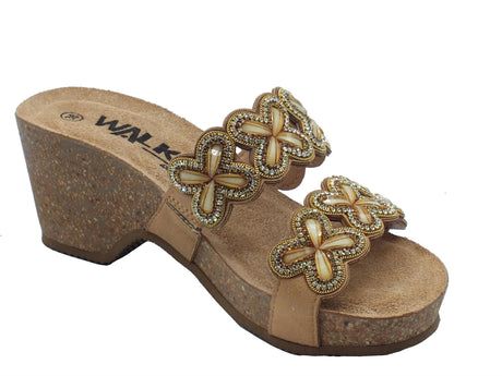 Melluso Melluso Walk 018131 Carne Sandali Scalsati per Donna in tessuto con strass neri e tacco alto Carne