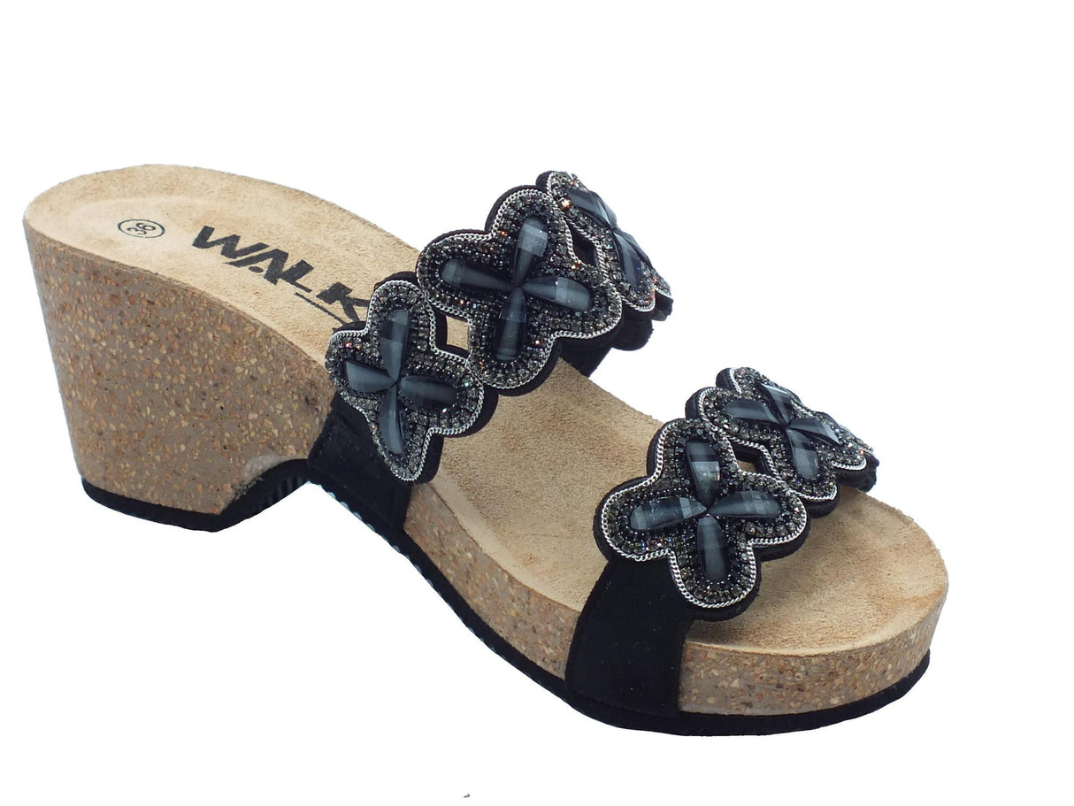 Melluso Melluso Walk 018131 Nero Sandali Scalsati per Donna in tessuto con strass neri e tacco alto Nero