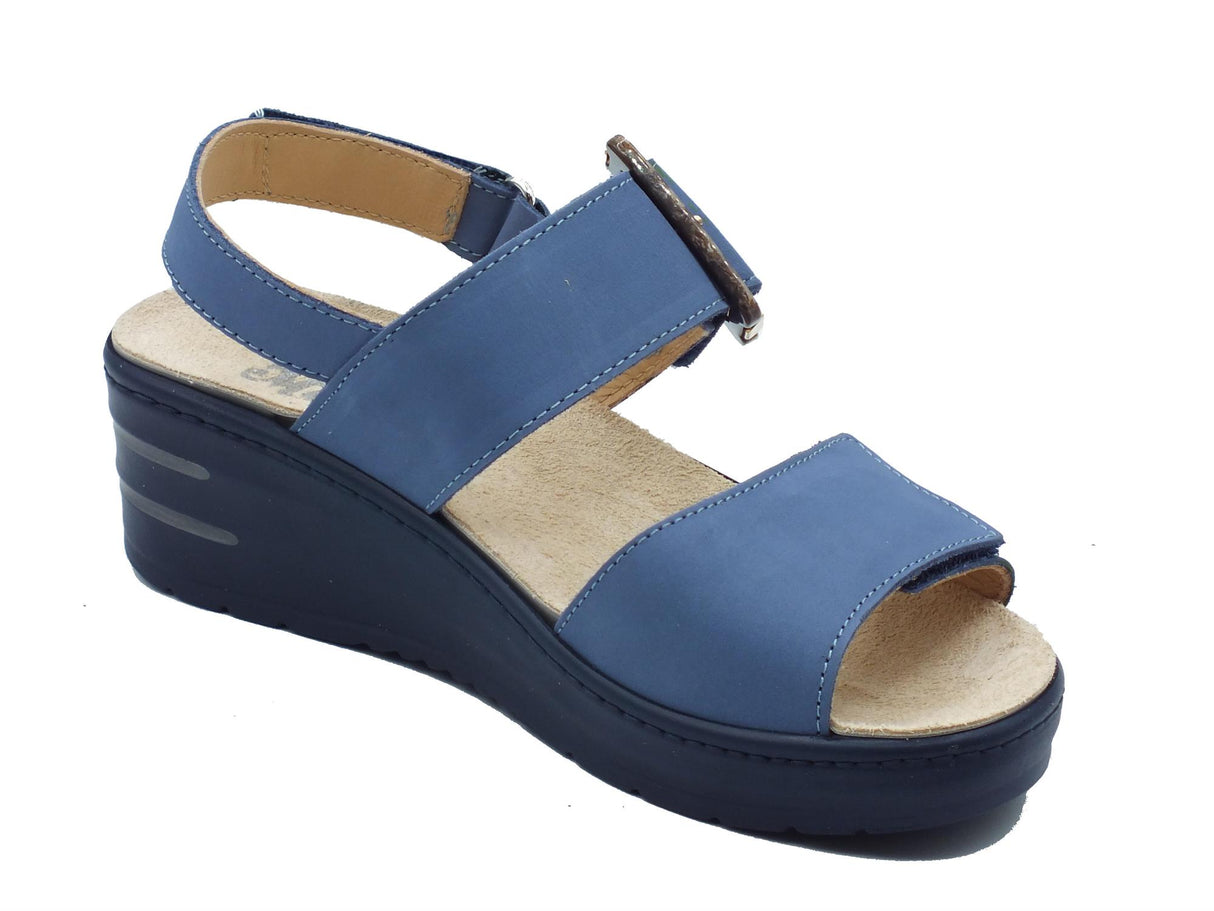 Melluso Melluso 019227 Jeans Sandali confort per Donna in scamosciato Blu con zeppa media Jeans