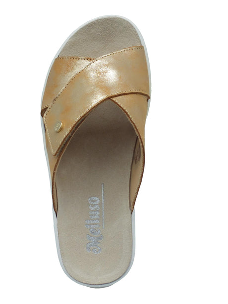 Melluso Melluso 019228 Cuoio Sandali scalsati per Donna in pelle Beige con zeppa media e strappo Cuoio