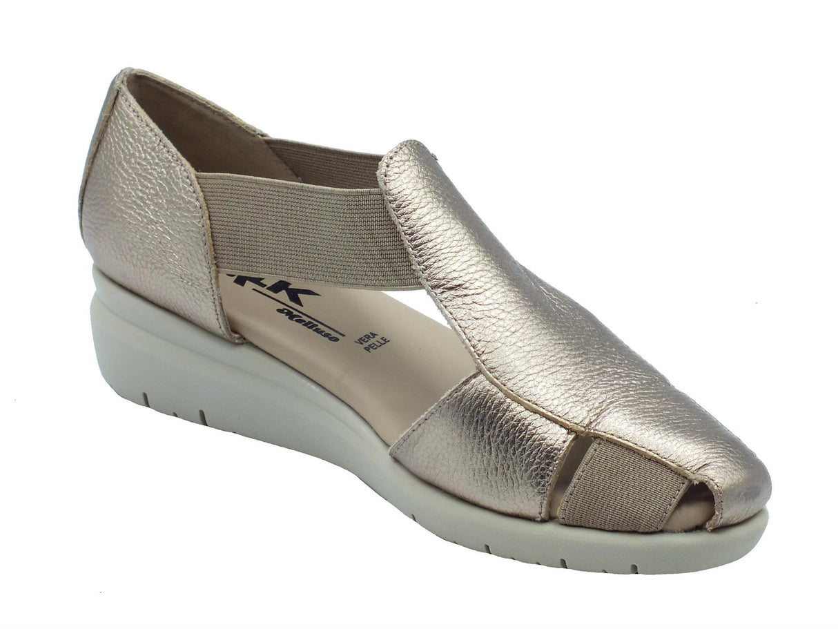 Melluso Melluso Walk K55399 Alba Mocassini per Donna in pelle oro con elastici e zeppa bassa Alba