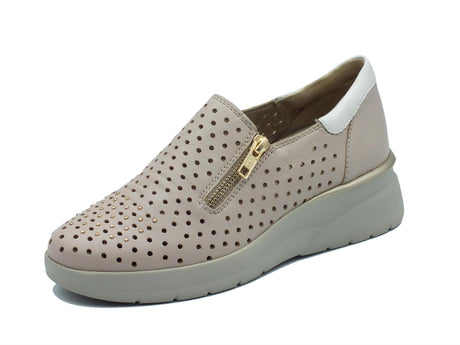 Melluso Melluso Walk K55432 Beige Mocassini confort per Donna in pelle con mezza lampo e zeppa Beige