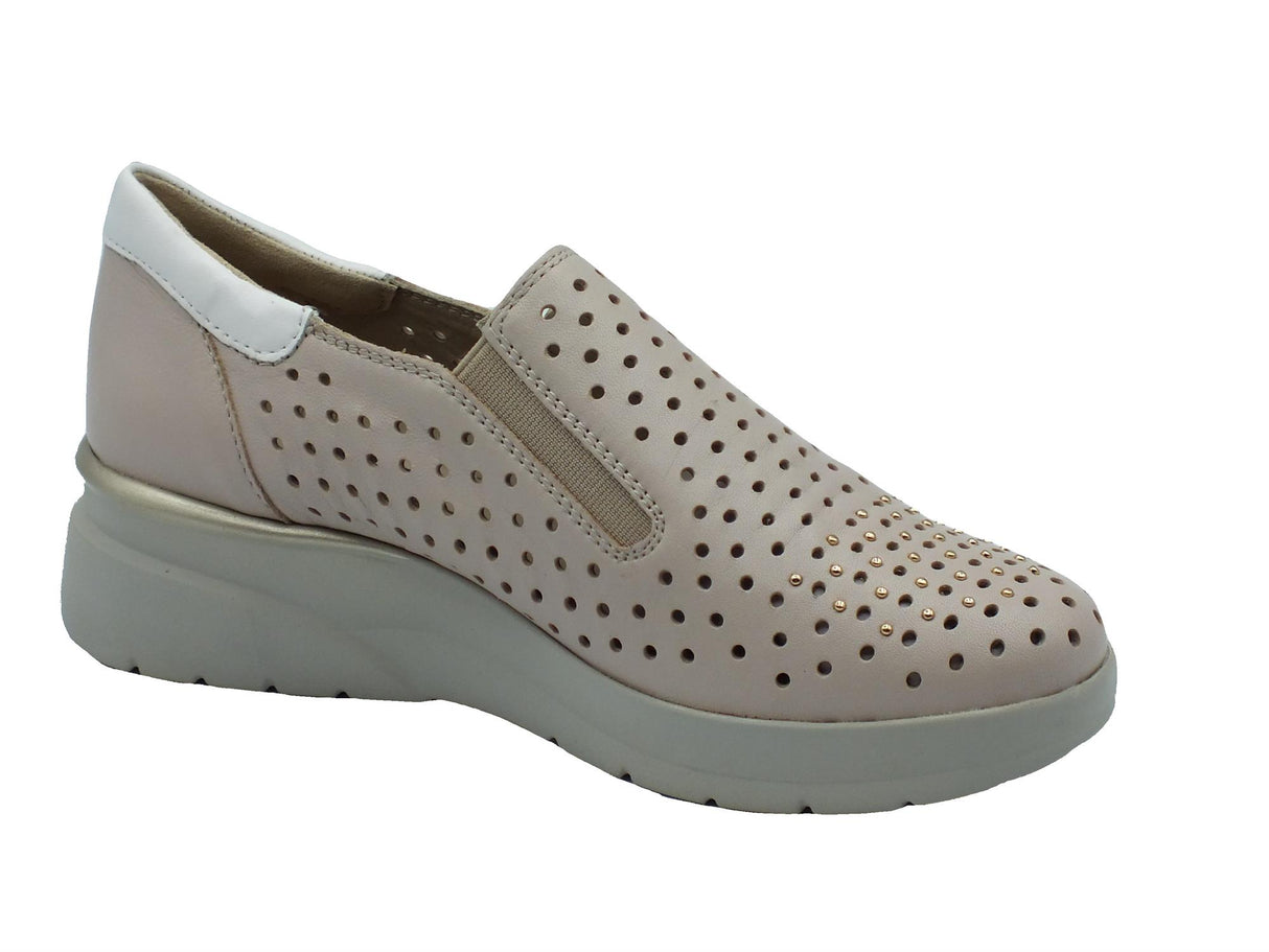 Melluso Melluso Walk K55432 Beige Mocassini confort per Donna in pelle con mezza lampo e zeppa Beige