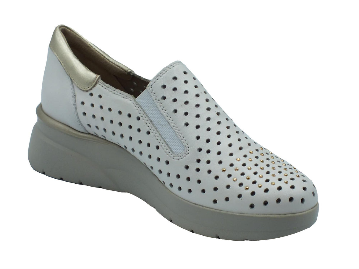 Melluso Melluso Walk K55432 Bianco Mocassini confort per Donna in pelle con mezza lampo e zeppa Bianco