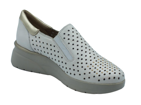 Melluso Melluso Walk K55432 Bianco Mocassini confort per Donna in pelle con mezza lampo e zeppa Bianco