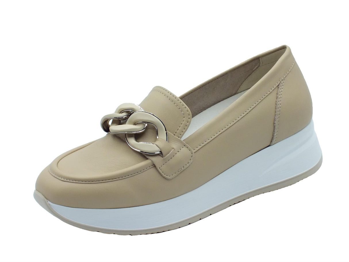 Melluso Melluso R20085 Carla Dec Latte Macchiato Mocassini per Donna in pelle beige con zeppa beige