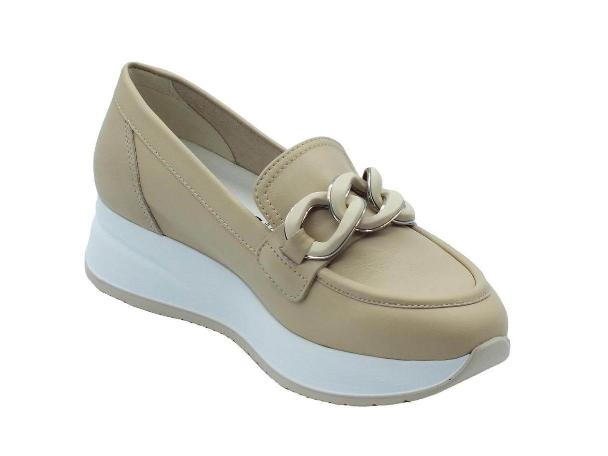 Melluso Melluso R20085 Carla Dec Latte Macchiato Mocassini per Donna in pelle beige con zeppa beige