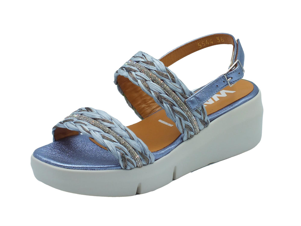 Melluso Melluso R80115 Ischia Jeans Sandali per Donna in tessuto blu con zeppa alta Ischia Jeans