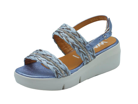 Melluso Melluso R80115 Ischia Jeans Sandali per Donna in tessuto blu con zeppa alta Ischia Jeans